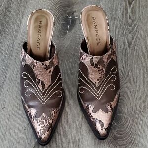 Rampage Women's Brown and Gold Western Mules
